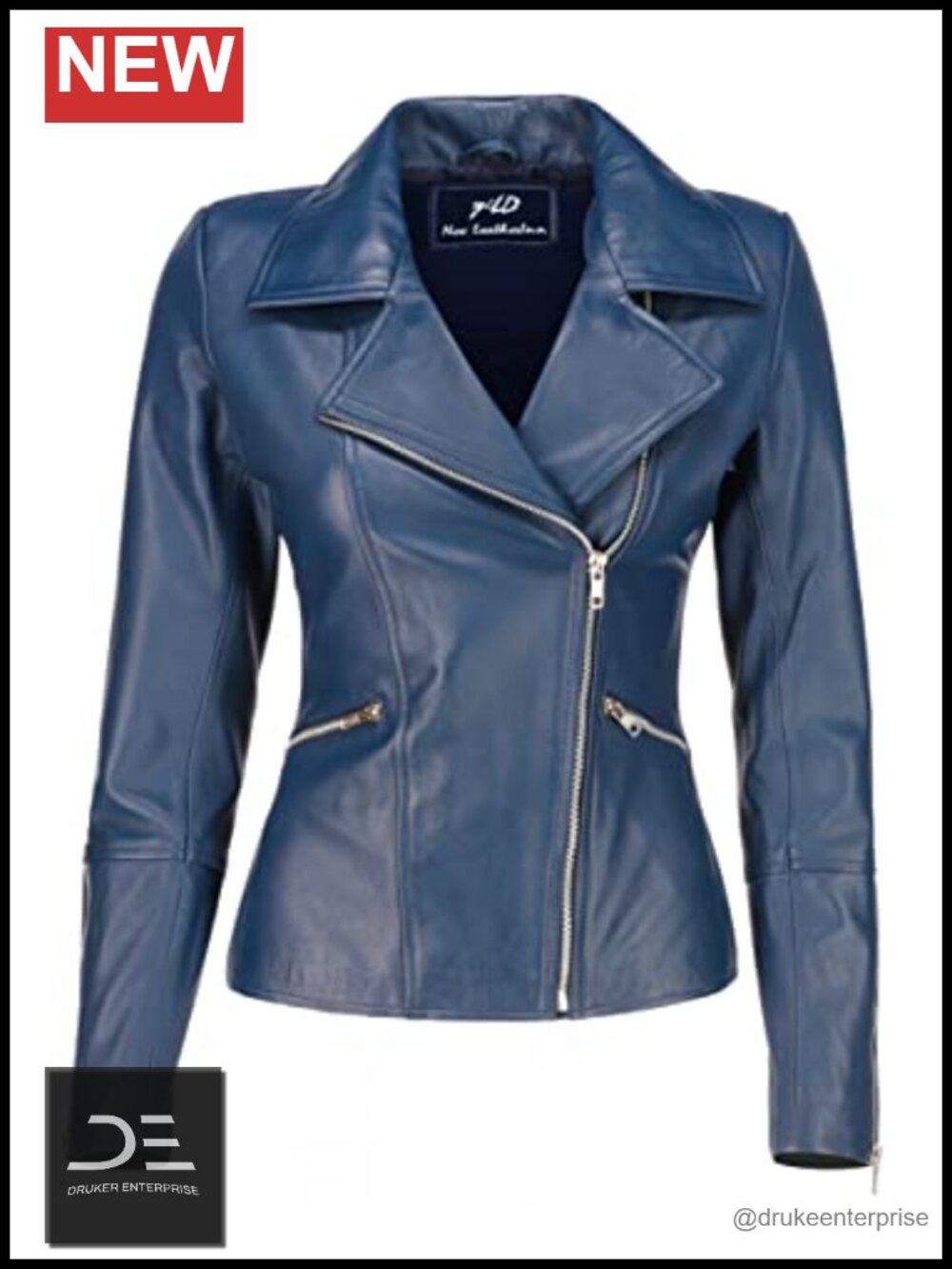 Real Lambskin Leather Moto Biker Jacket Asymmetrical Zip Women